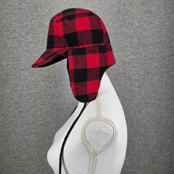 MOSS-MARKET BUFFALO PLAID TRAPPER HAT RED & BLACK – FLEECE EAR FLAPS, SIZE L/XL - Picture 2 of 8